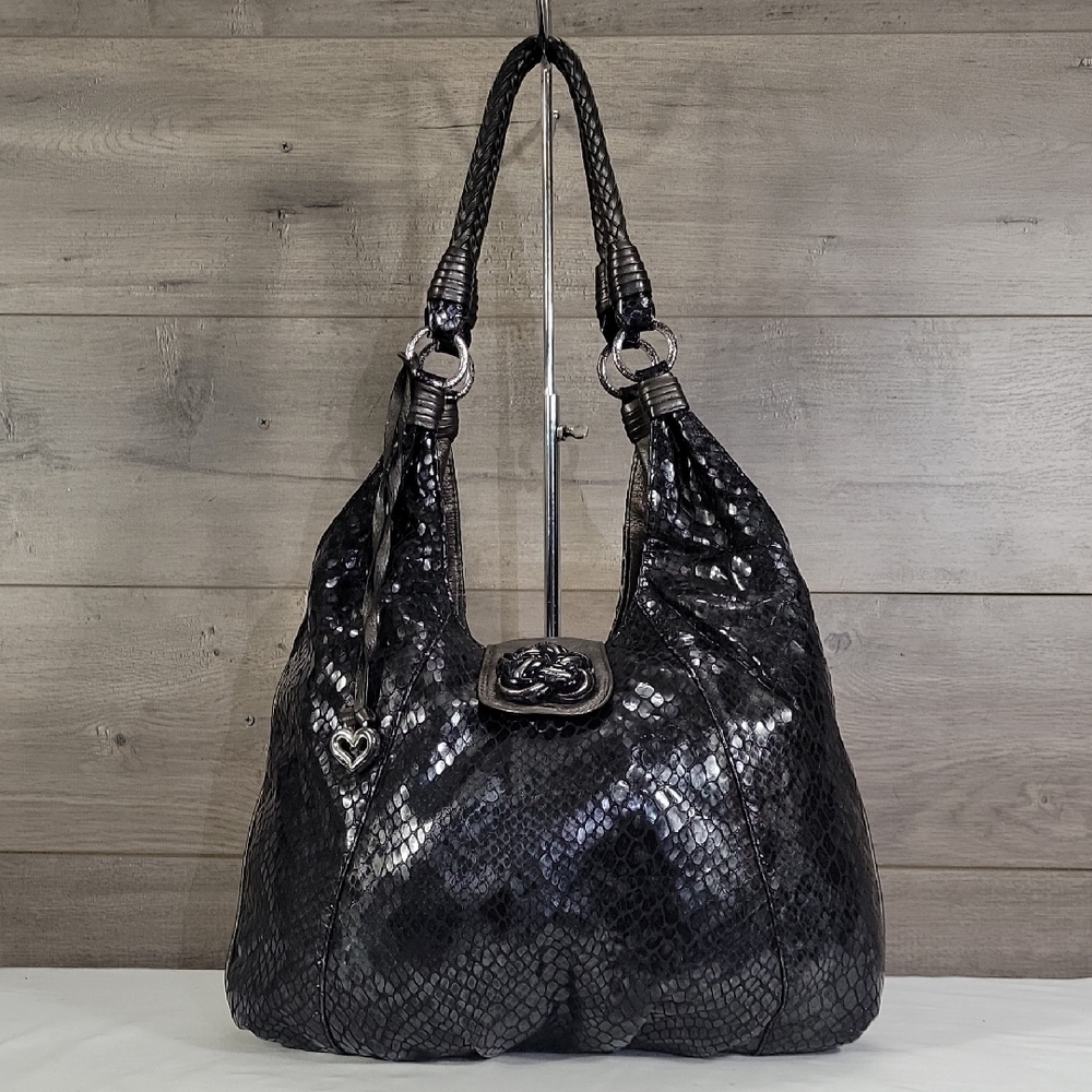 Brighton Black Patent Snakeskin Embossed Leather Women's Bag